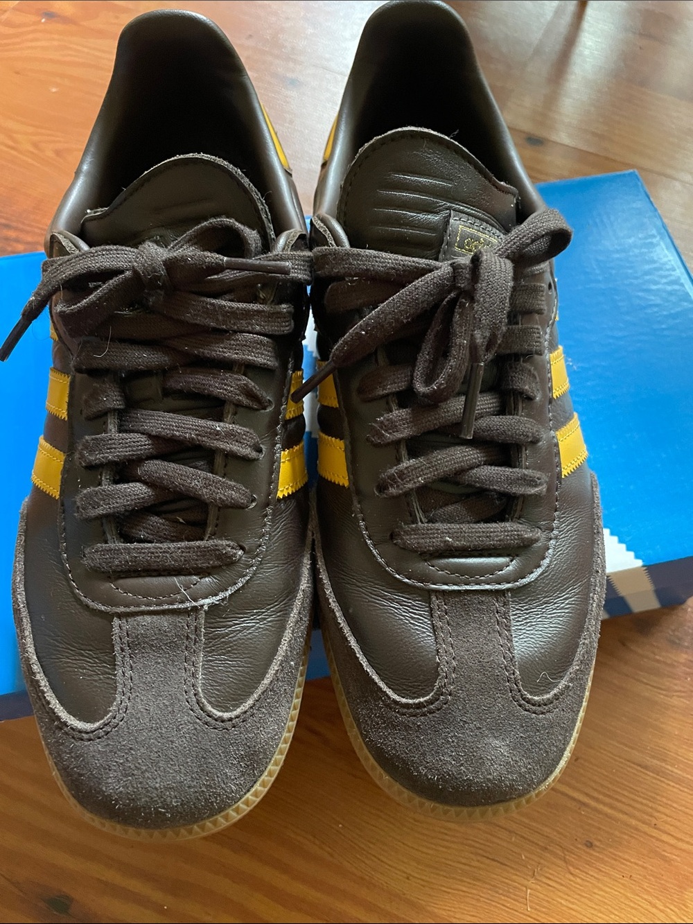 Adidas Samba Brown Sneakers with Yellow Stripes